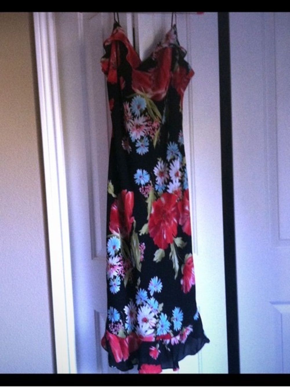 Forever 21 Black Slip Dress with Red & Light Blue Floral Print